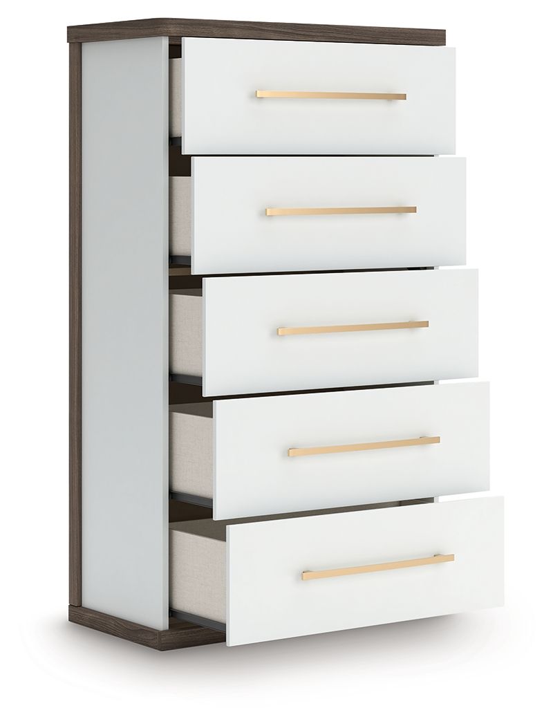 Mazilar - Five Drawer Chest - Brown / White