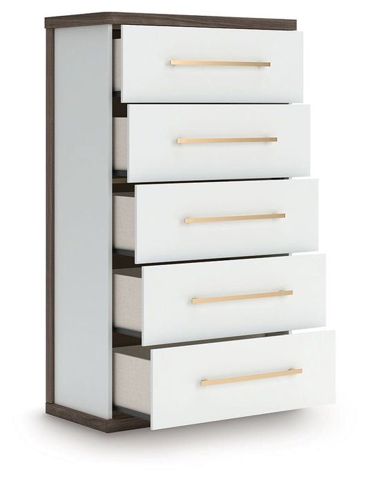 Mazilar - Five Drawer Chest - Brown / White