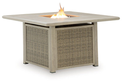 Carisbo - 5 Pc. - Fire Pit Table, 4 Rocking Chairs - Beige