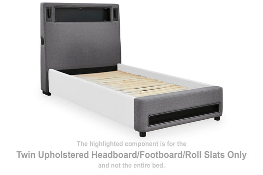 Cayberry - Twin Upholstered Headboard / Footboard / Rroll Slats - Gray