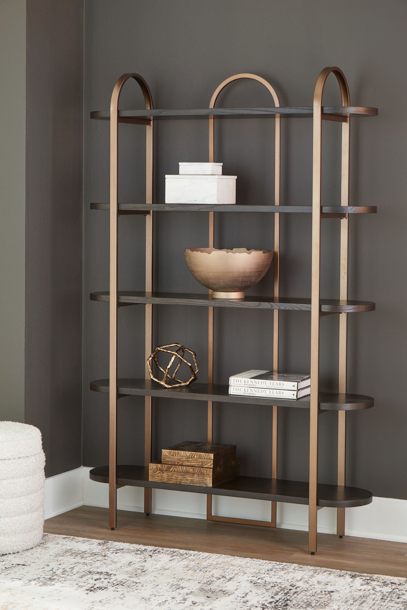 Brentmour - Bookcase - Brown / Gold Finish