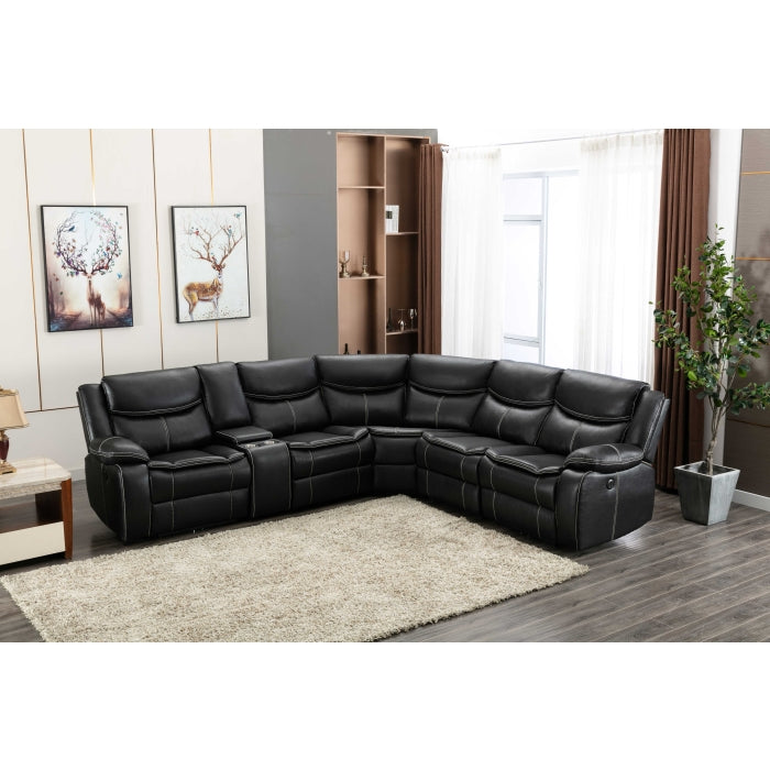 BLACK Faux Leather Modular Sectional Sofa w/ Power & USB