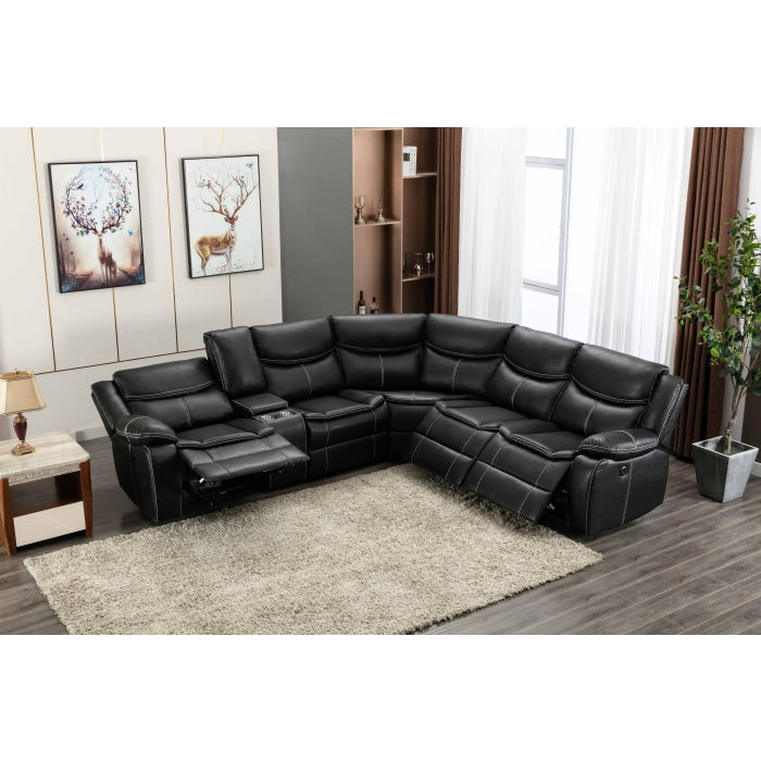 BLACK Faux Leather Modular Sectional Sofa w/ Power & USB
