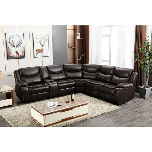 BROWN Faux Leather Modular Sectional Sofa w/ Power & USB