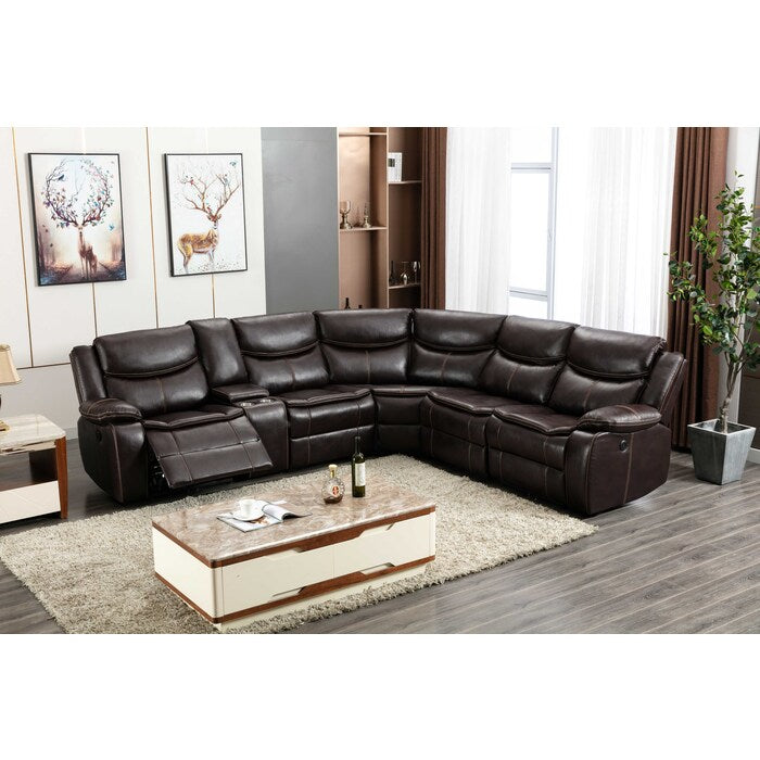BROWN Faux Leather Modular Sectional Sofa w/ Power & USB