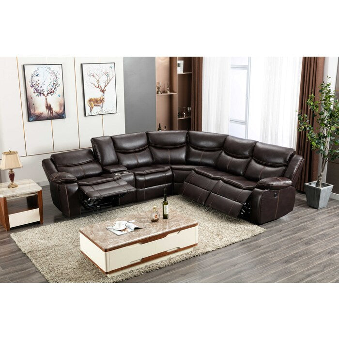 BROWN Faux Leather Modular Sectional Sofa w/ Power & USB