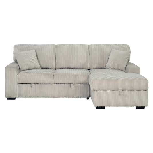 TAUPE Fabric RHF Pull Out Sectional Sofa & Storage