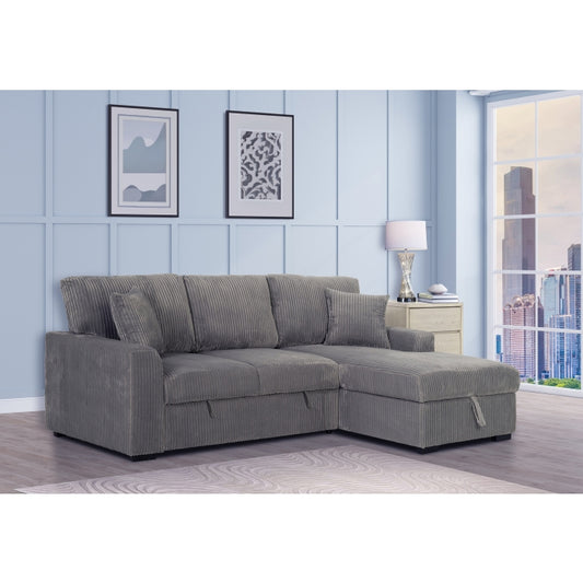 LIGHT GRAY Fabric RHF Pull Out Sectional Sofa & Storage