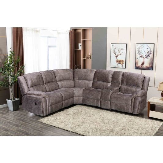 BROWN Velvet Power Modular Recliners Sectional Sofa w/ USB
