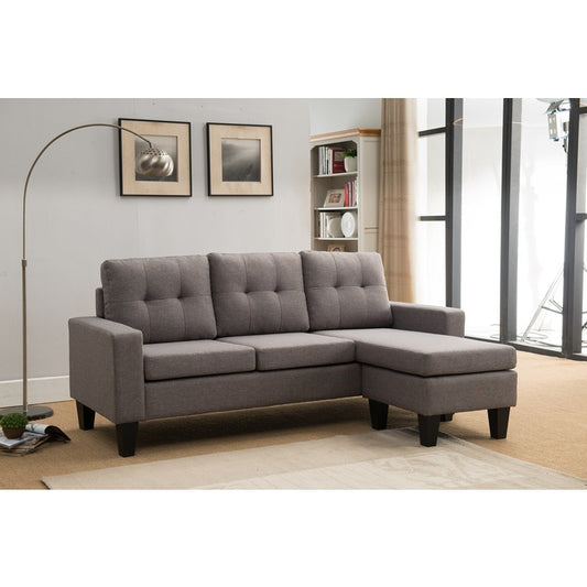 LIGHT GRAY Fabric Tufted Back Reversible Sectional Sofa Set