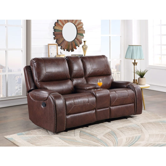 BROWN Manual Recliner + Rocking Loveseat w/ Console + USB + 1 Outlet