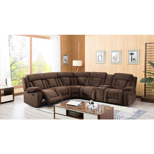 DARK BROWN Fabric Modular Sectional Sofa w/ Manual Recliner