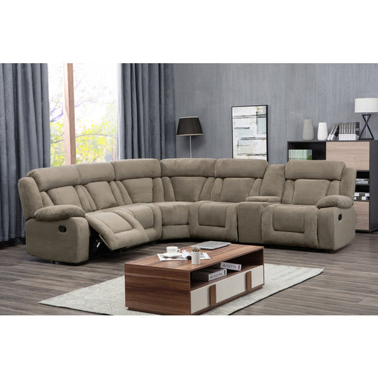 TAN Fabric Modular Sectional Sofa w/ Manual Recliner