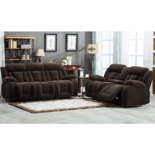 2PC DARK BROWN Fabric Manual Reclining Sofa Set