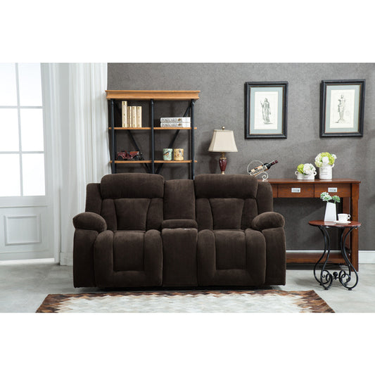 DARK BROWN Fabric Manual Recliners Loveseat w/ Console