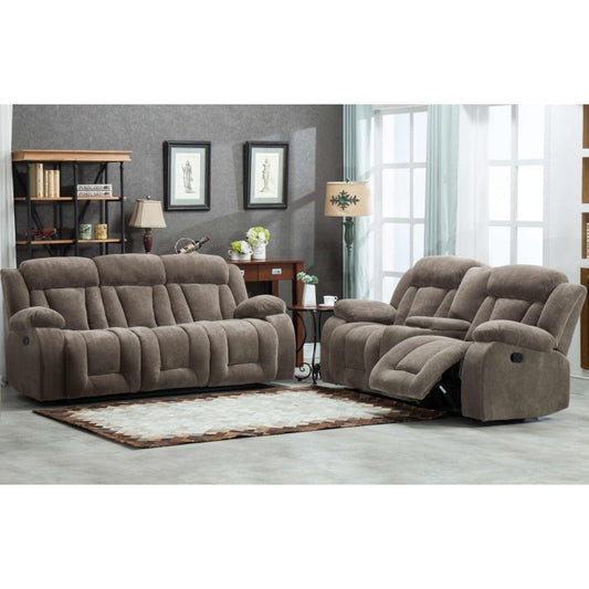 2PC TAN Fabric Manual Reclining Sofa Set