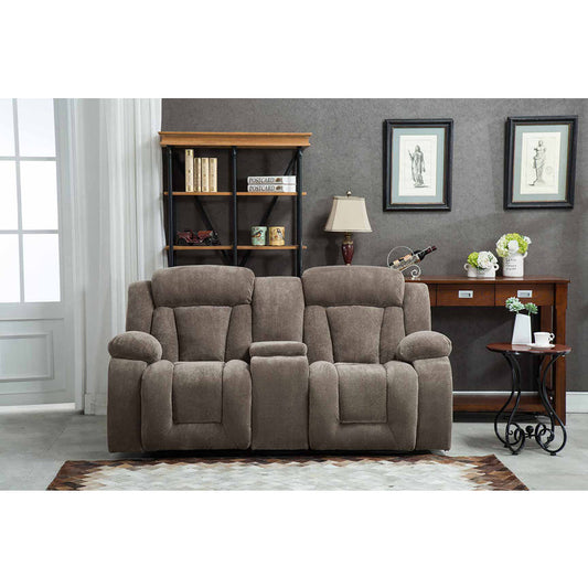 TAN Fabric Manual Recliners Loveseat w/ Console