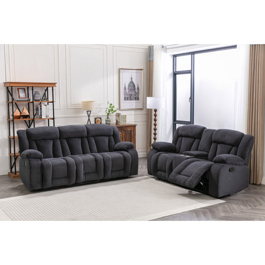 2PC DARK GRAY Fabric Manual Reclining Sofa Set