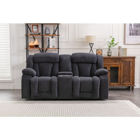 DARK GRAY Fabric Manual Recliners Loveseat w/ Console