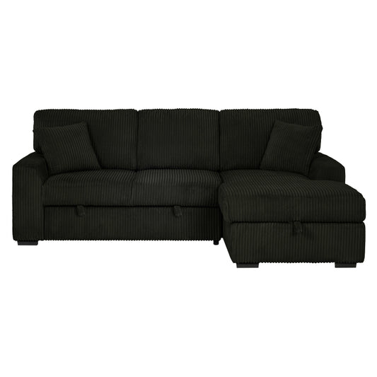 BLACK Fabric RHF Pull Out Sectional Sofa & Storage