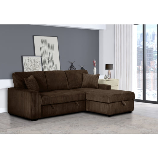 CHOCOLATE Fabric RHF Pull Out Sectional Sofa & Storage