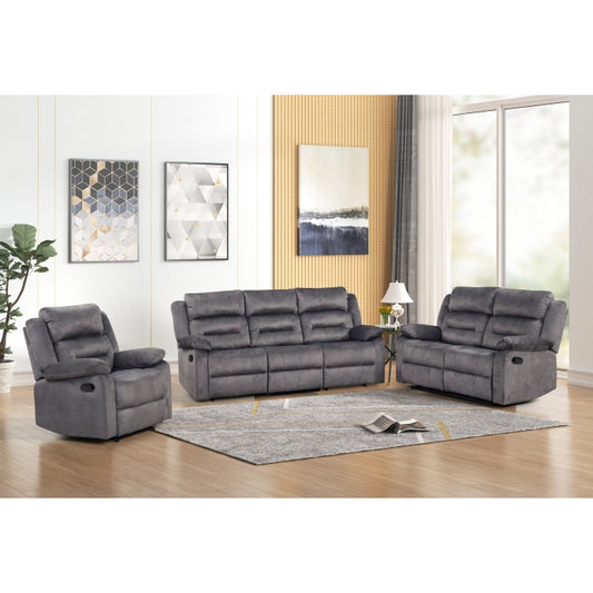 3PC BLUE GRAY Fabric Reclining Sofa Set