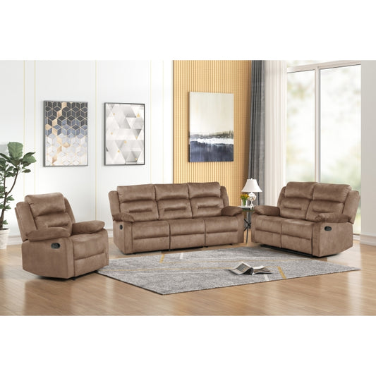 3PC TAN Fabric Reclining Sofa Set