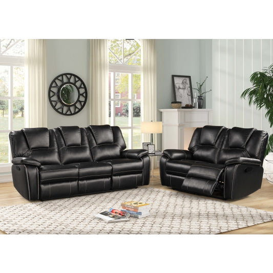 2PC BLACK Breathable Air Leather Manual Recliners Sofa Set