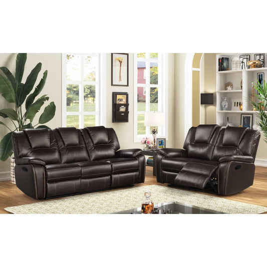 2PC DARK BROWN Breathable Air Leather Manual Recliners Sofa Set