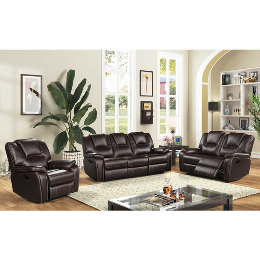 3PC DARK BROWN Breathable Air Leather Manual Recliners Sofa Set