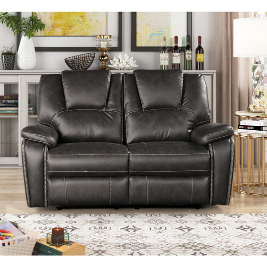 GRAY Breathable Air Leather Recliner Loveseat