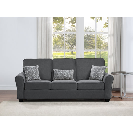 DARK GRAY Fabric Comfort Cushioned Flared Round Arm Sofa