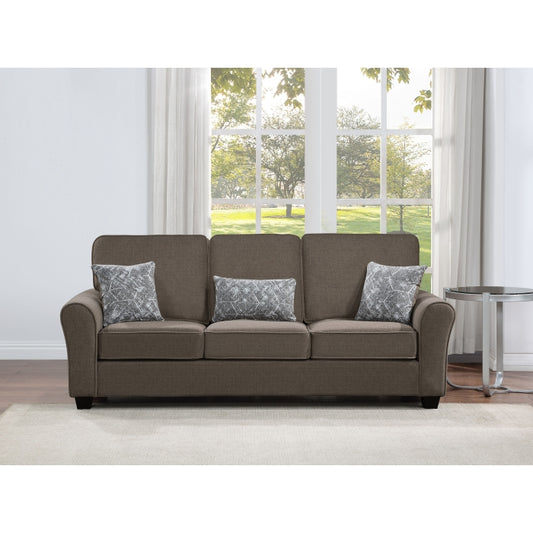 DARK BROWN Fabric Comfort Cushioned Flared Round Arm Sofa