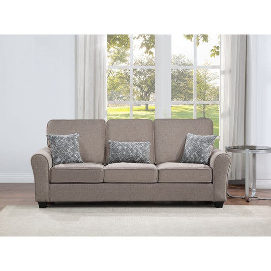 TAUPE Fabric Comfort Cushioned Flared Round Arm Sofa