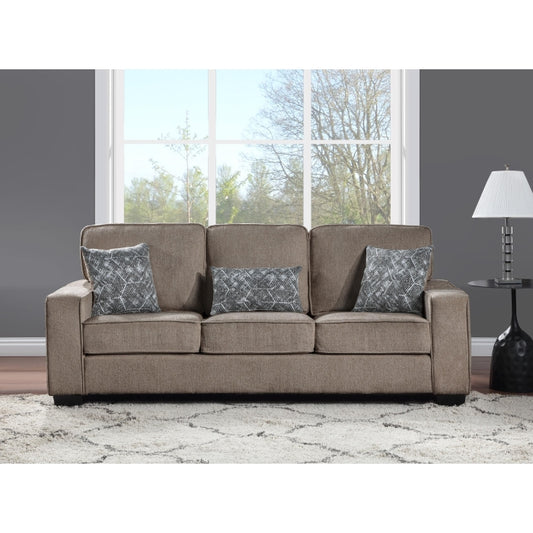 BROWN Fabric Comfort Cushioned Square Arm Sofa