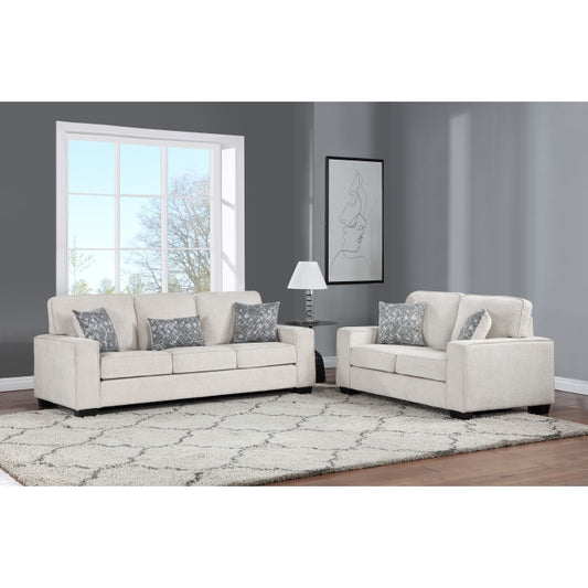 2PC BEIGE Fabric Comfort Cushioned Square Arm Sofa Set