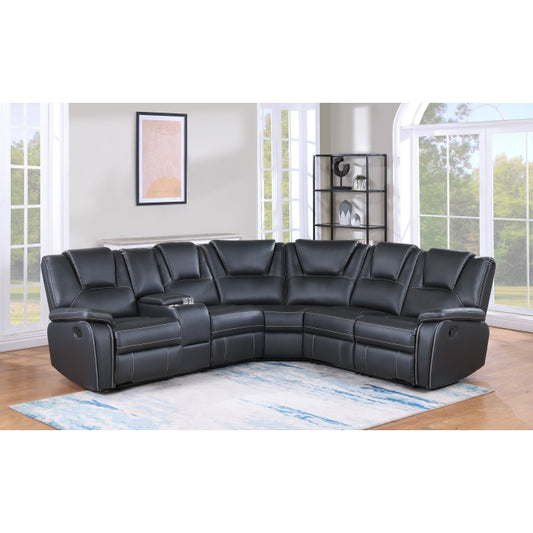 BLACK Breathable Air Leather Modular Manual Recliner Sectional Sofa