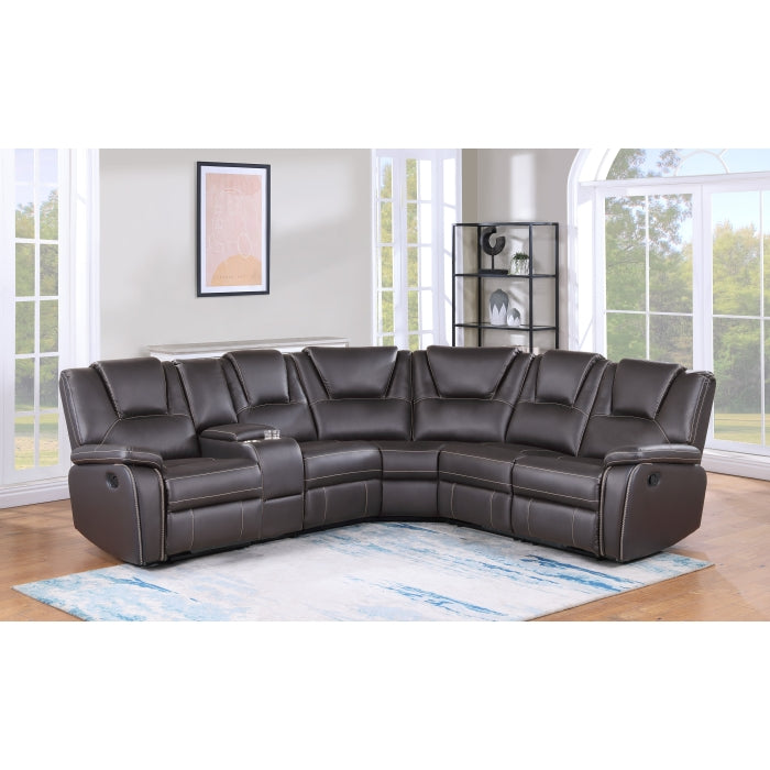 BROWN Breathable Air Leather Modular Manual Recliner Sectional Sofa