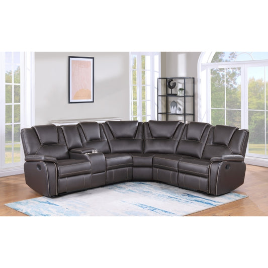 BROWN Breathable Air Leather Modular Manual Recliner Sectional Sofa