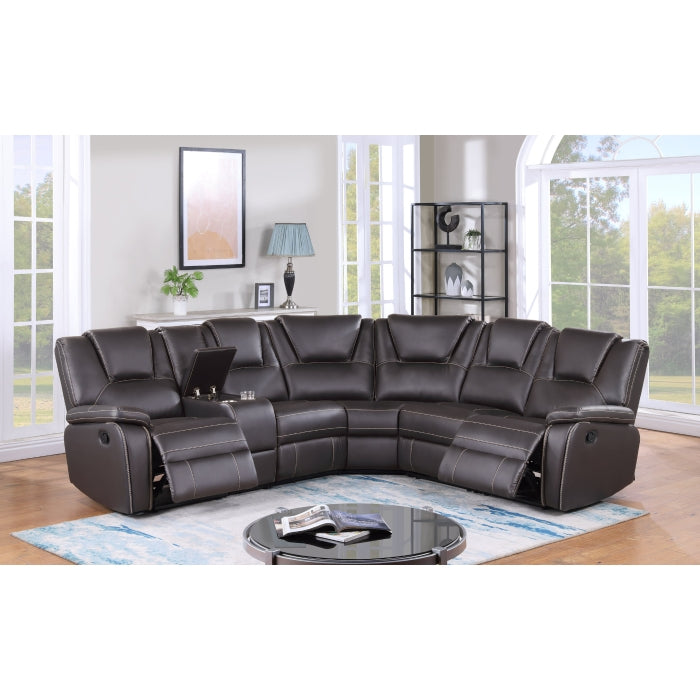 BROWN Breathable Air Leather Modular Manual Recliner Sectional Sofa