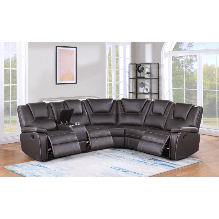 BROWN Breathable Air Leather Modular Manual Recliner Sectional Sofa