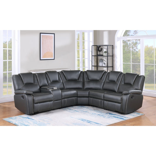 GRAY Breathable Air Leather Modular Manual Recliner Sectional Sofa