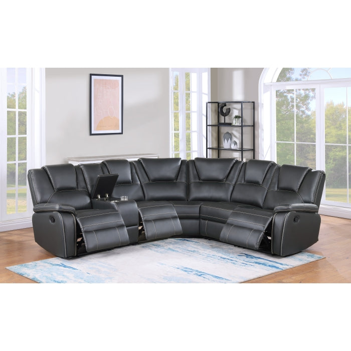 GRAY Breathable Air Leather Modular Manual Recliner Sectional Sofa