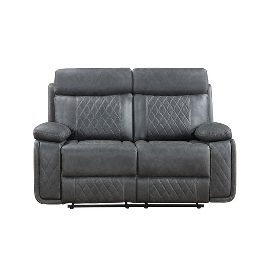 DARK GRAY Breathable Air Leather Manual Reclining Love Seat