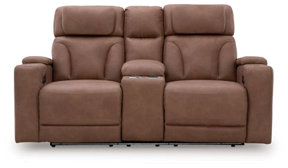 Point Clear - Power Reclining Loveseat With Console / Adj Headrest - Caramel