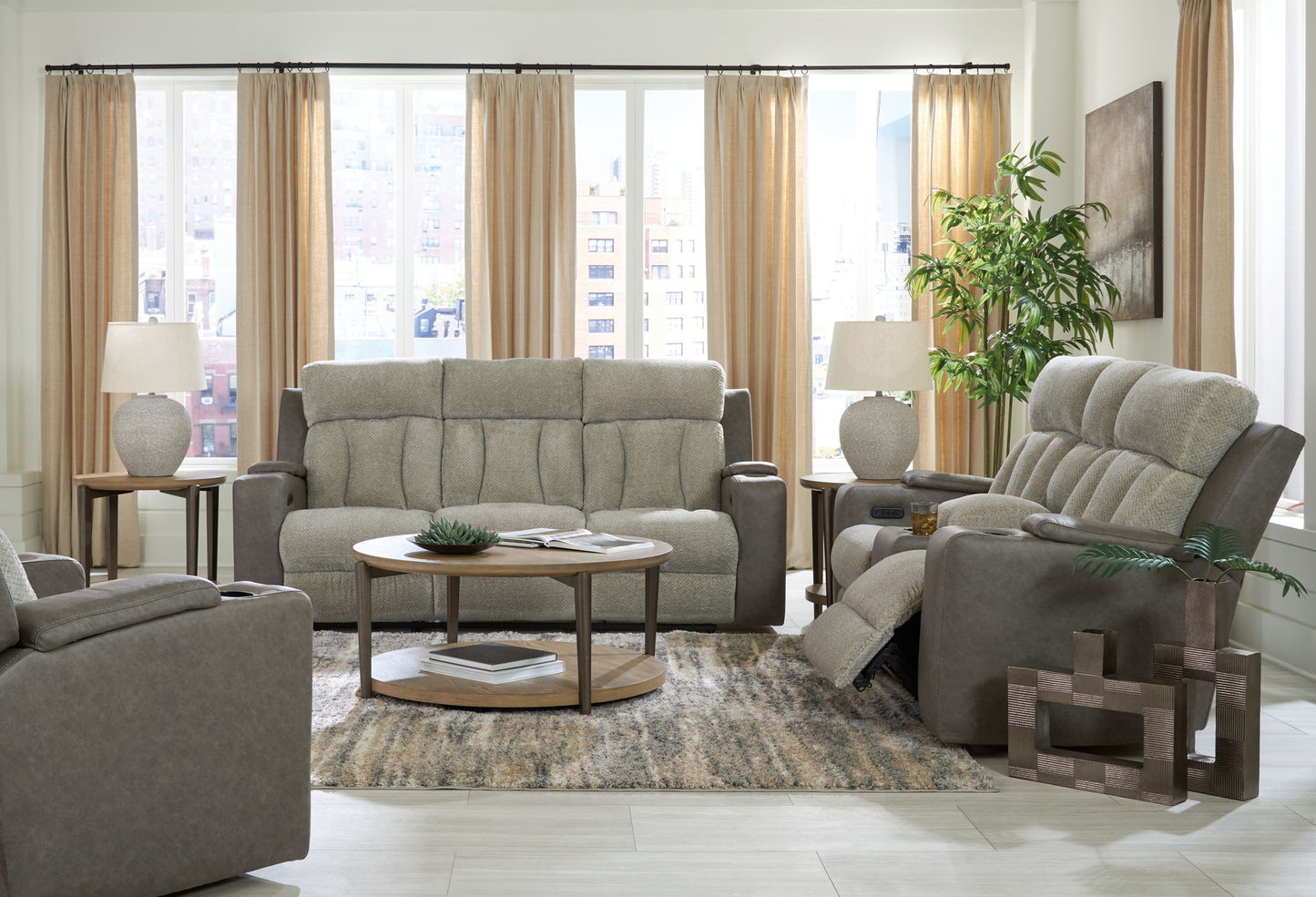Stately Check - Reclining Sofa Set