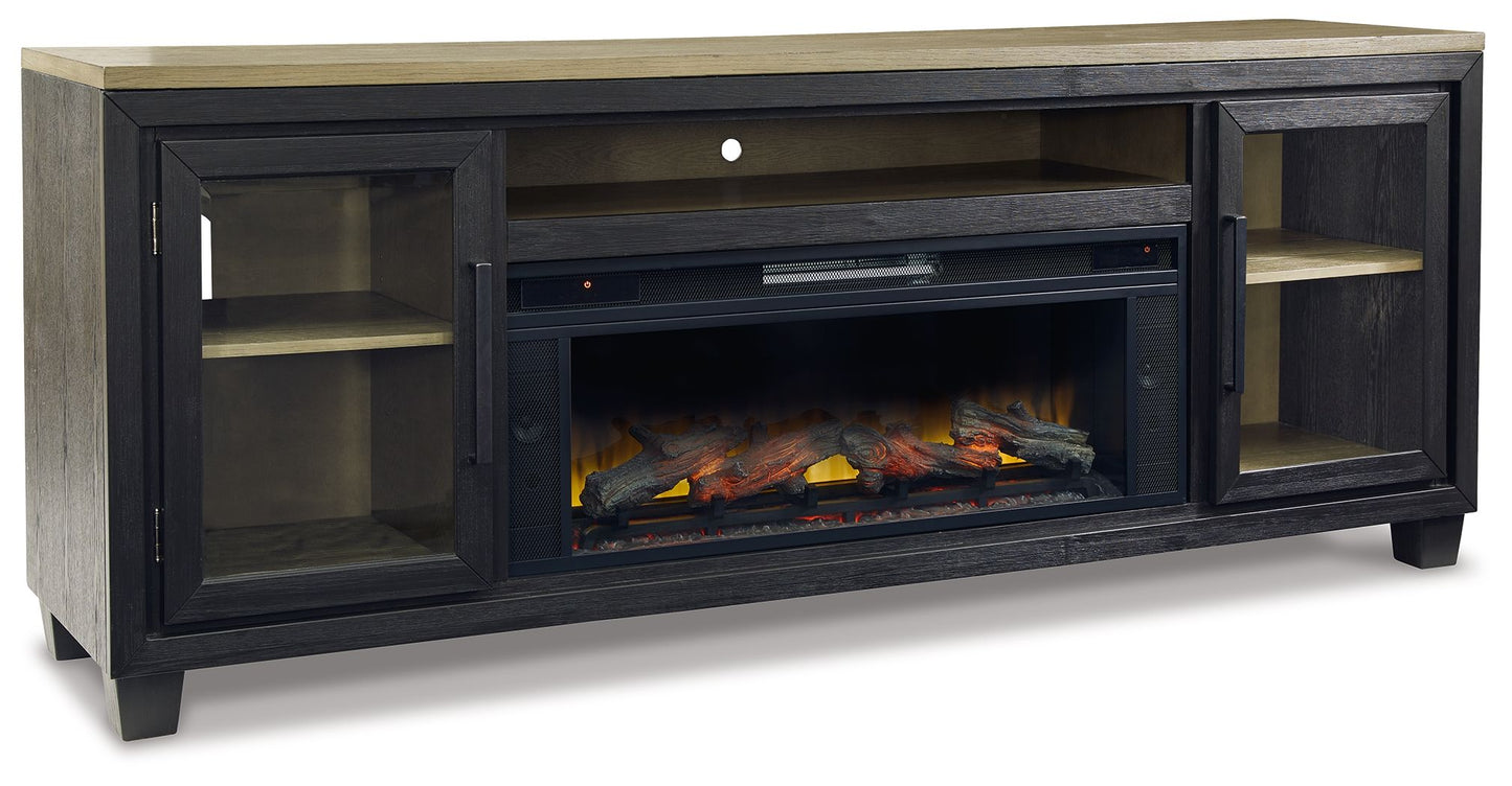 Foyland - 83" TV Stand With Electric Infrared Fireplace Insert - Black / Brown