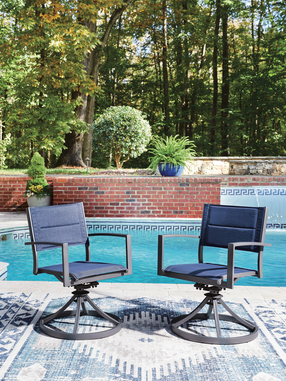 Point Bonita - Sling Swivel Chair (Set of 2) - Blue / Gray
