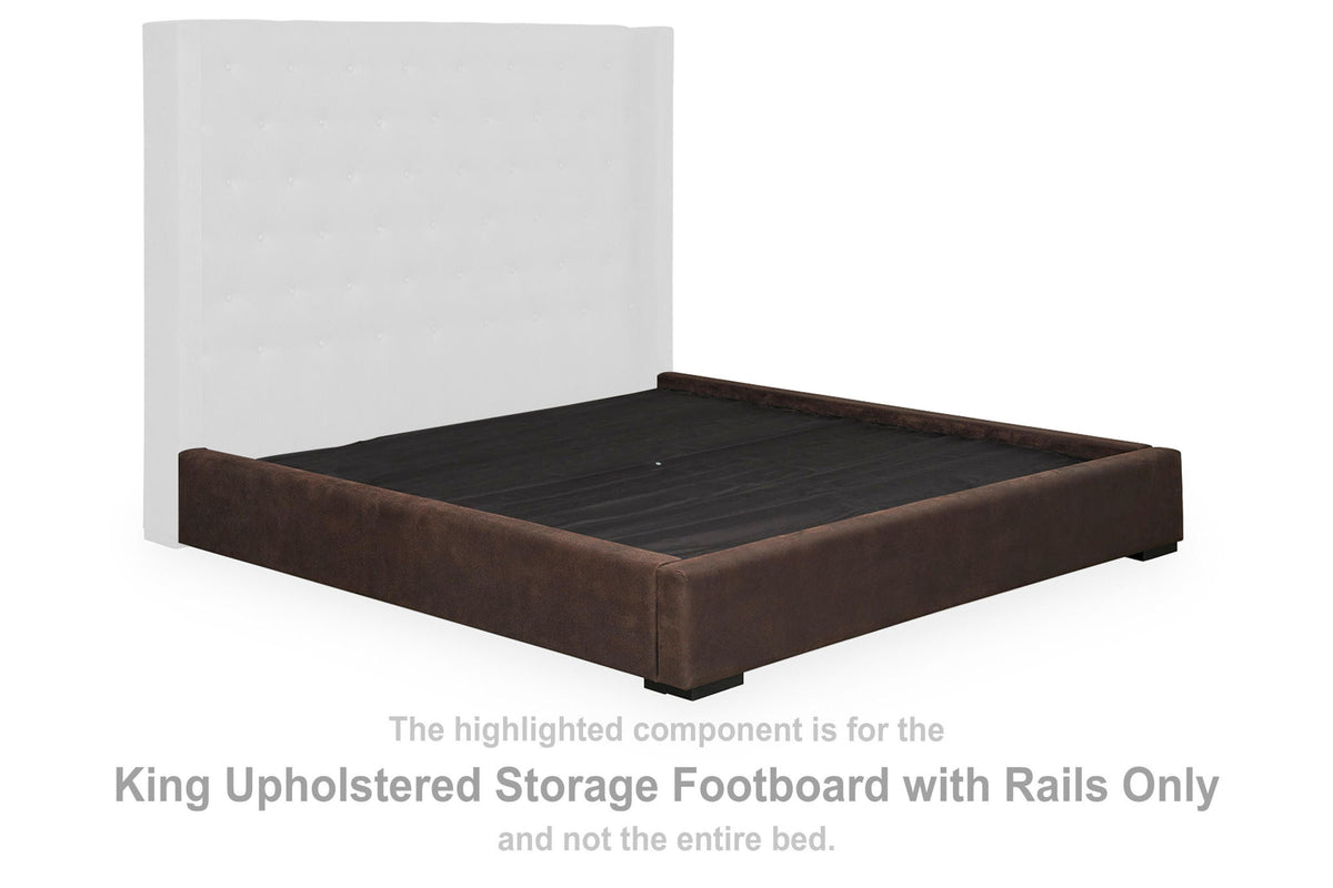 Fremindon - King Upholstered Storage Footboard/Rails - Coffee