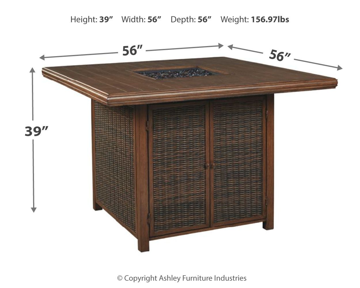 Paradise Trail - Square Bar Table w/Fire Pit - Medium Brown